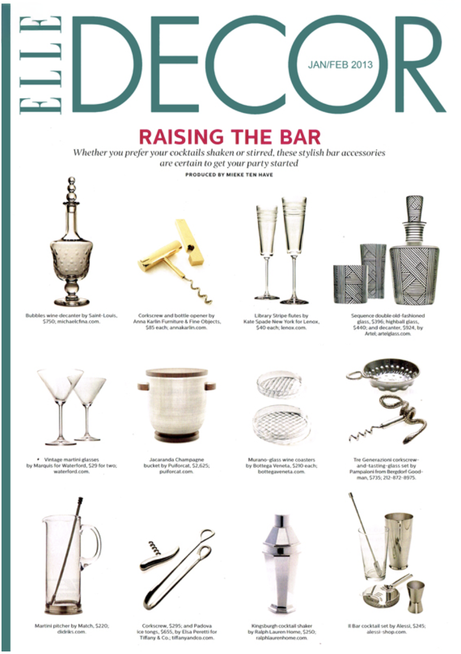 Artěl’s Sequence Barware Set Featured in Elle Decor – January–February 2013