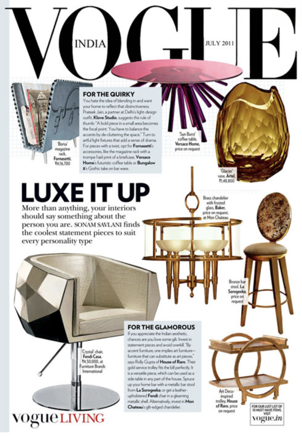 Artěl’s Glacier Vase in Olive Featured in Vogue India – July 2011