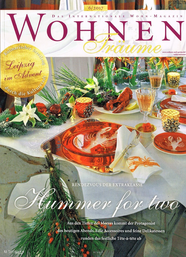 ARTĚL'S lobster dinner & canape plates featured in WOHNENTRÄUME MAGAZIN (6 2017)