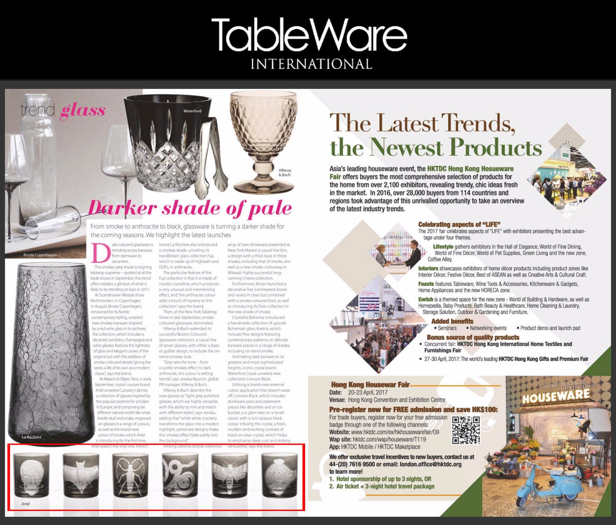 Artěl Featured in Tableware International – November–December 2016