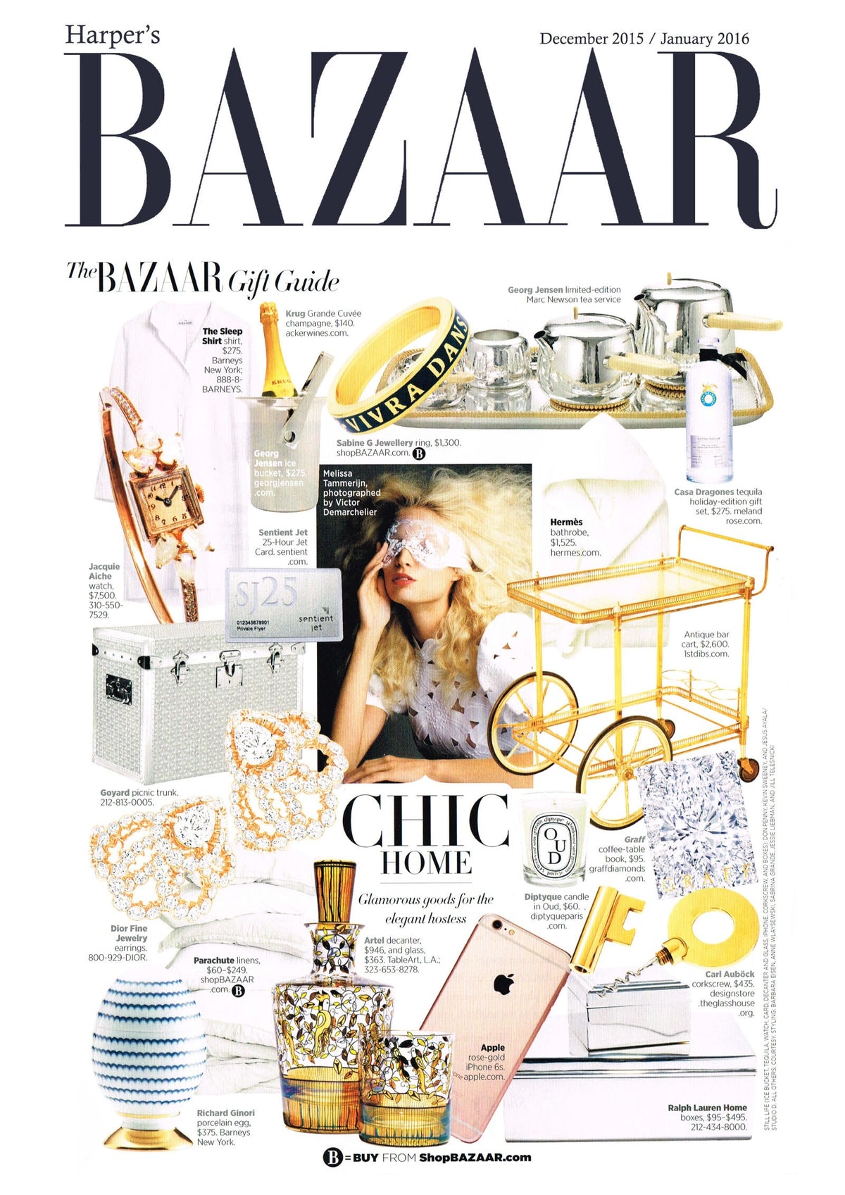 Artěl’s Gilded Birds Decanter and Glass Featured in Harper’s Bazaar – December 2015–January 2016
