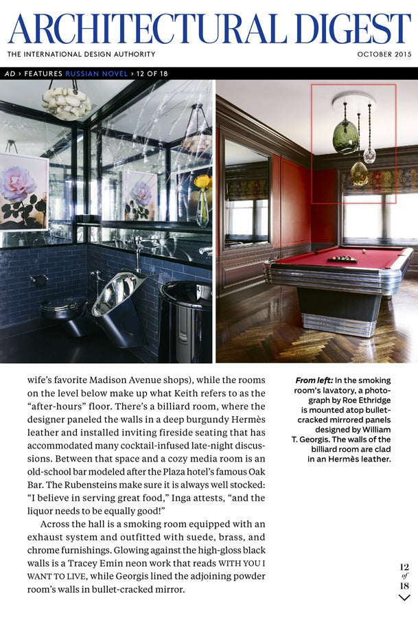 David Wiseman’s Glacier Chandelier Featured in Architectural Digest – October 2015