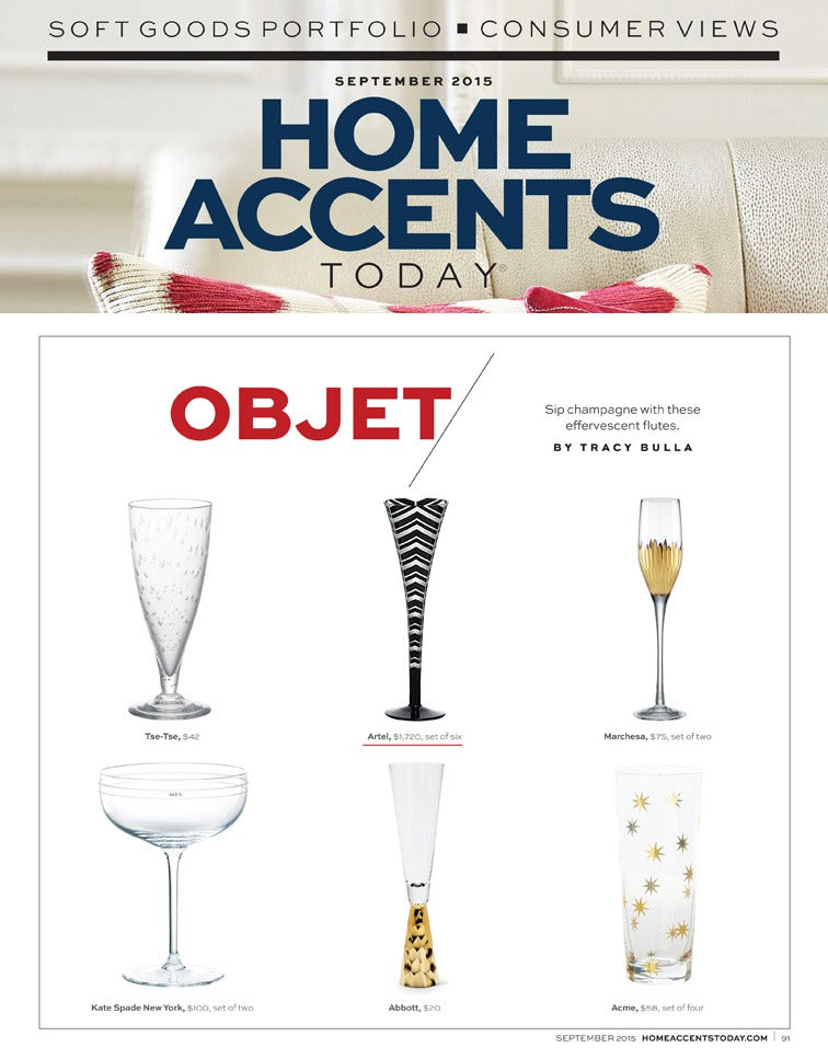 Artěl’s Herringbone Champagne Flute Featured in Home Accents Today – September 2015