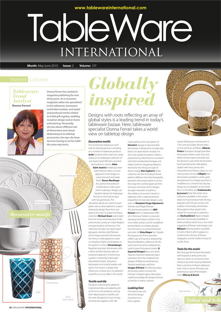 Artěl’s Arabesque Tumbler Featured in Tableware International – May–June 2015