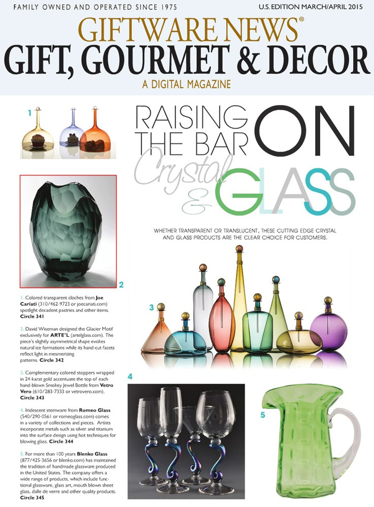 Artěl’s Glacier Vase in Smoke Featured in Giftware News Magazine – March–April 2015