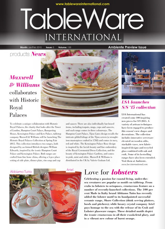 Artěl’s Lobster Tumbler Featured in Tableware International – January–February 2015