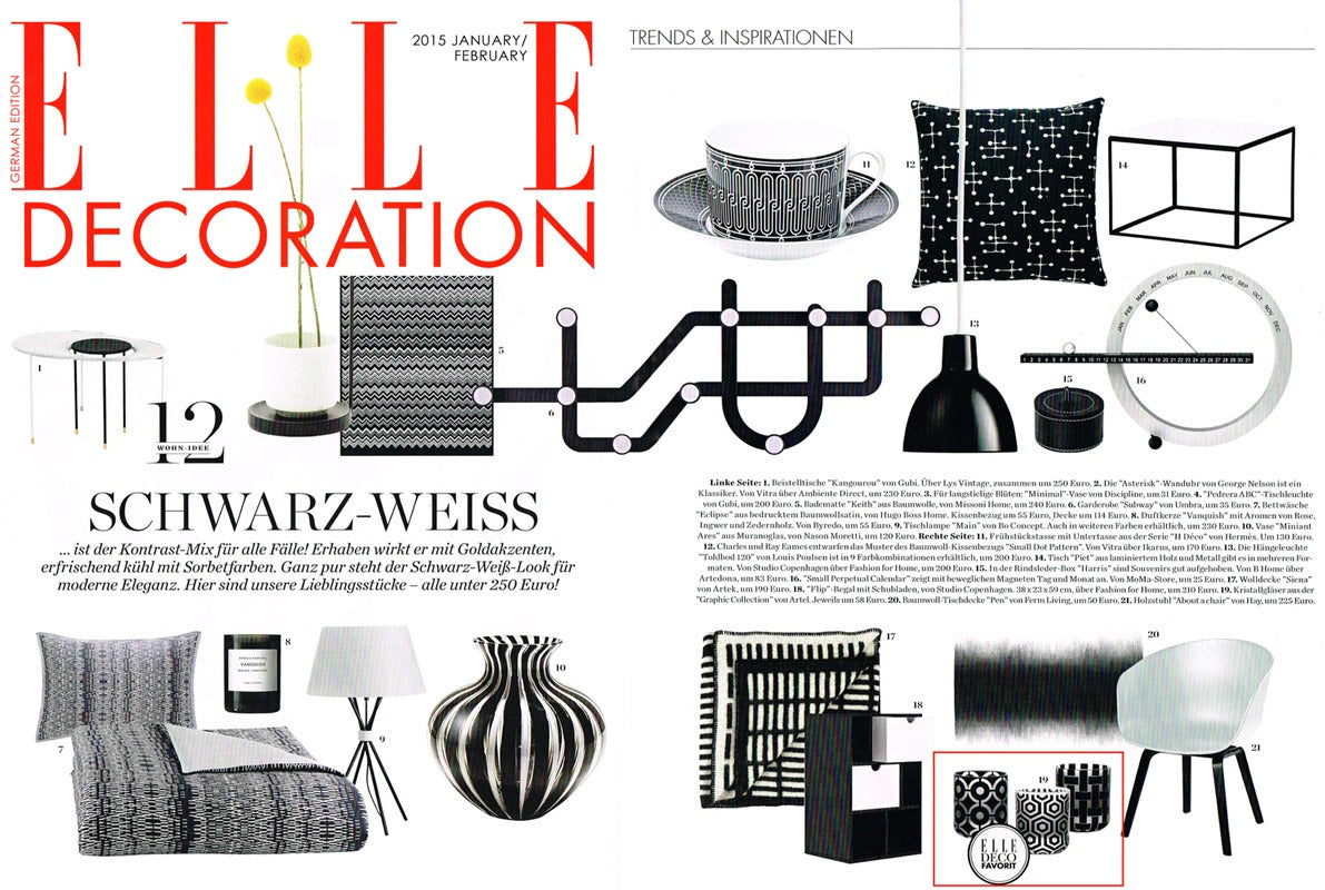 Artěl’s Graphic Collection Votives Featured in Elle Decoration Germany – January–February 2015