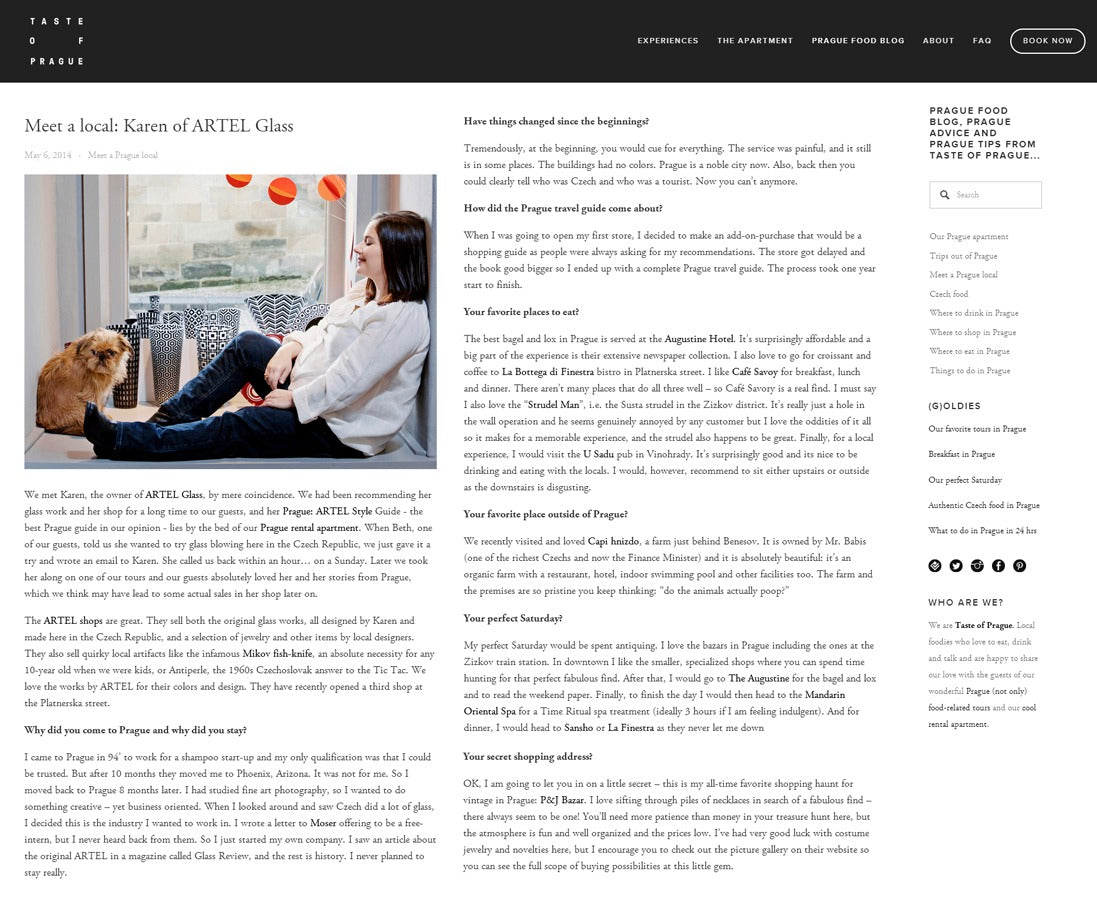 Artěl’s Founder–Director Karen Feldman Interviewed by Taste of Prague – May 2014