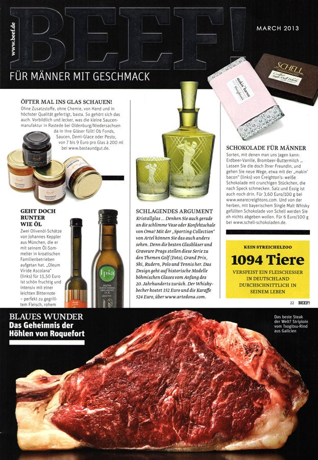 Artěl’s Double Old Fashioned and Barware Decanter in Golf Featured in Beef! – March 2013