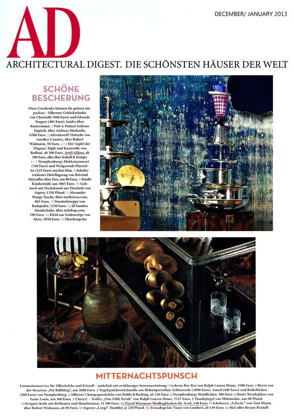 Artěl’s Glass Featured in Architectural Digest – December–January 2013