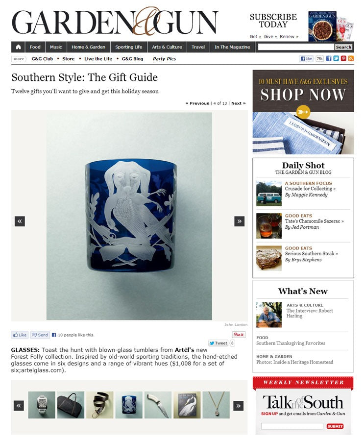 Artěl’s Labrador with Pheasant Double Old Fashioned Featured in Garden & Gun (Online) – November 2012