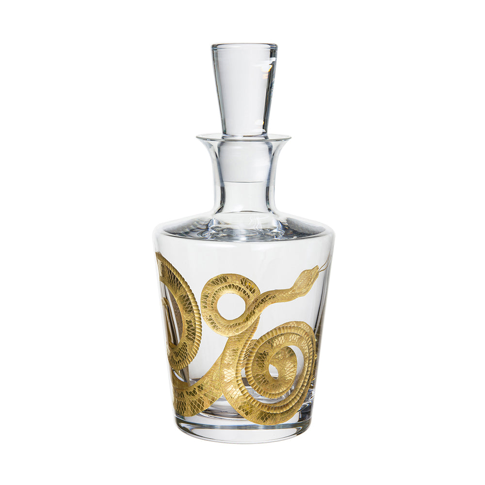 Cabinet of Curiosities Snake, Decanter, Gilded Gold in Clear