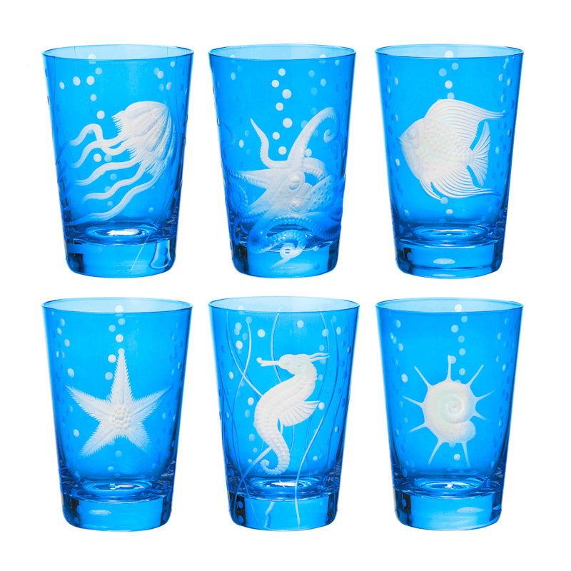 Sea Life collection set of six tumblers in azure